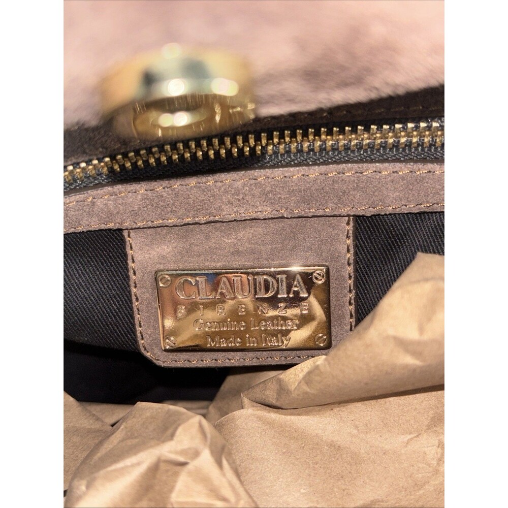 Claudia Firenze Dark Chocolate Suede Bag Tote Italian Leather-No Crossbody Strap - Picture 9 of 13